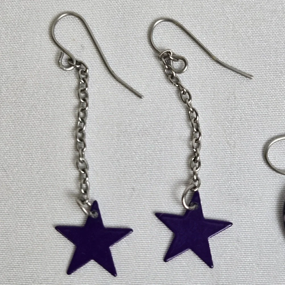 Lot of 3 Pairs of Earrings Stars Hearts Hoops Silver Tone Hardware